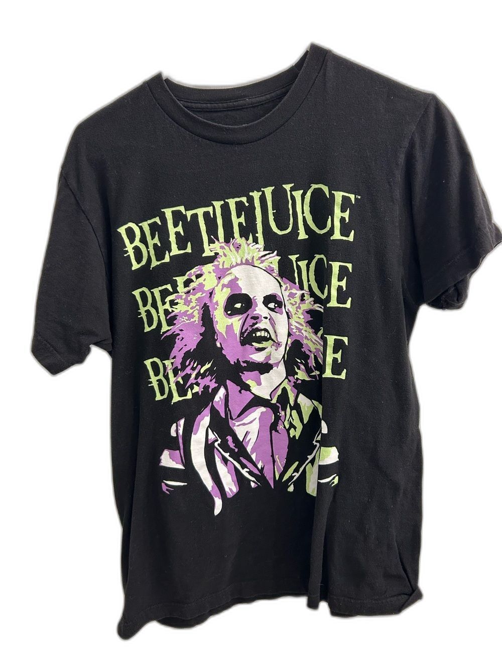 Beetlejuice Graphic Tee in Black with Green & Purple Print-MD